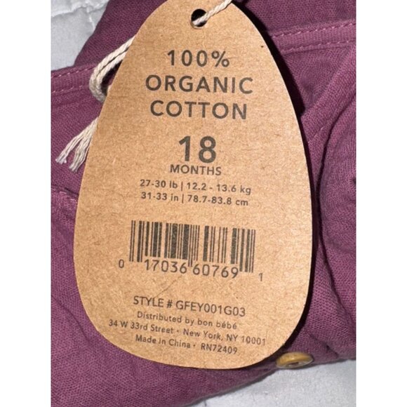 Rabbit & Bear Organic Cotton Baby Outfit Set 18 Months Purple Top White Leggings - Picture 7 of 10